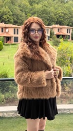Şal Yaka Oversize Kürk Sütlü Kahverengi