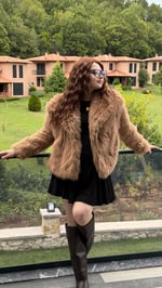 Şal Yaka Oversize Kürk Sütlü Kahverengi