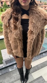 Şal Yaka Oversize Kürk Sütlü Kahverengi