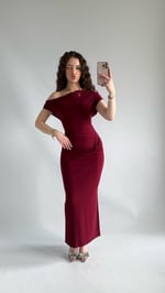 Salvatore Kayık Yaka Elbise Bordo