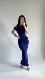 Salvatore Kayık Yaka Elbise Saks Mavisi