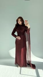 Sansa Pelerinli Abiye Bordo