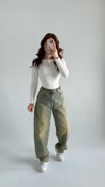 Sarı Tintli Çift Kemer Baggy Jean