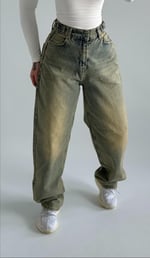 Sarı Tintli Çift Kemer Baggy Jean