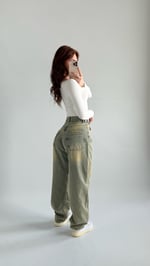 Sarı Tintli Çift Kemer Baggy Jean