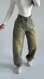Sarı Tintli Çift Kemer Baggy Jean