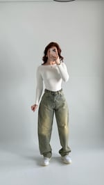 Sarı Tintli Çift Kemer Baggy Jean