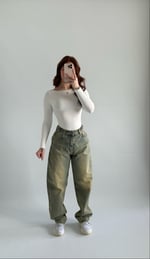 Sarı Tintli Çift Kemer Baggy Jean