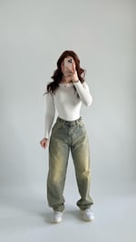 Sarı Tintli Çift Kemer Baggy Jean