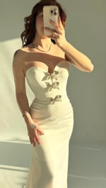Selena Taşlı Fiyonk Abiye Beyaz