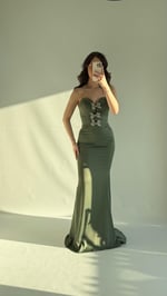 Selena Taşlı Fiyonk Abiye Haki Yeşil
