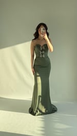 Selena Taşlı Fiyonk Abiye Haki Yeşil