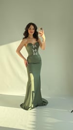 Selena Taşlı Fiyonk Abiye Haki Yeşil