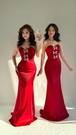 Selena Taşlı Fiyonk Abiye Kırmızı
