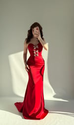 Selena Taşlı Fiyonk Abiye Kırmızı