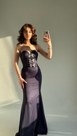 Selena Taşlı Fiyonk Abiye Lacivert