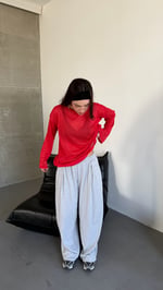 Simli Bol Oversize Oval Bluz Kırmızı