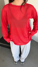 Simli Bol Oversize Oval Bluz Kırmızı