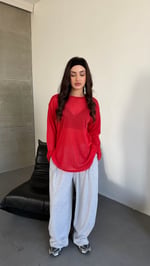 Simli Bol Oversize Oval Bluz Kırmızı