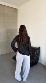 Simli Bol Oversize Oval Bluz Siyah