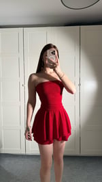 Simli Straplez Şortlu Mini Elbise Kırmızı