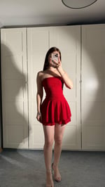 Simli Straplez Şortlu Mini Elbise Kırmızı