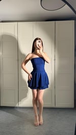 Simli Straplez Şortlu Mini Elbise Saks