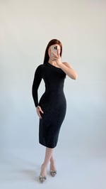 Simli Tek Kol Midi Elbise Siyah