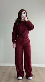 Simli Yüksek Bel Eşofman Bordo