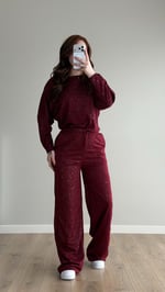Simli Yüksek Bel Eşofman Bordo