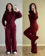 Simli Yüksek Bel Eşofman Bordo