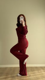 Simli Yüksek Bel Eşofman Bordo
