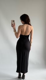 Sırt Dekolte Büzgü Model Elbise Siyah