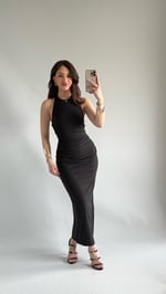 Sırt Dekolte Büzgü Model Elbise Siyah