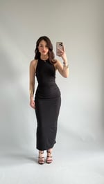 Sırt Dekolte Büzgü Model Elbise Siyah