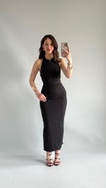 Sırt Dekolte Büzgü Model Elbise Siyah