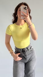 Sırt Kelebek Kısa Kol Crop Sarı