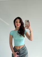 Sırtı Açık Kısa Kol Crop Bebe Mavisi