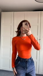 Sırtı Açık Uzun Kol Bluz Neon Turuncu