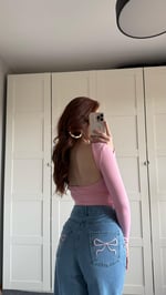Sırtı Açık Uzun Kol Bluz Toz Pembe 