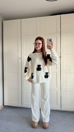 Siyah Minik Teddy Beyaz Triko Takım 