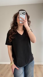 Soft Line Oversie V Yaka Tişört Siyah