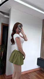 Şortlu Balon Haki Yeşil Etek