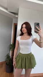 Şortlu Balon Haki Yeşil Etek