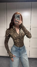 Sport Fermuarlı El Detaylı Bluz Leopar