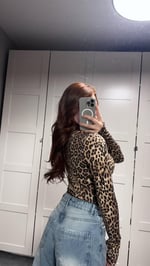 Sport Fermuarlı El Detaylı Bluz Leopar