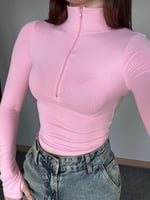 Sport Fermuarlı El Detaylı Bluz Pembe