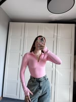 Sport Fermuarlı El Detaylı Bluz Pembe