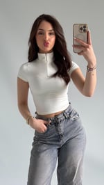 Sport Kısa Kol Crop Beyaz