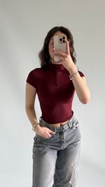 Sport Kısa Kol Crop Bordo 